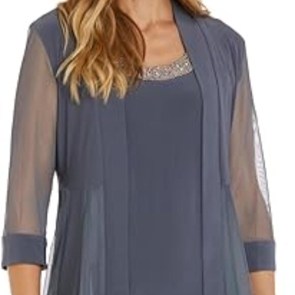 NWT Women's R&M Richards Women's Formal Beaded Jacket Dress, Charcoal SZ 10 - Picture 4 of 7